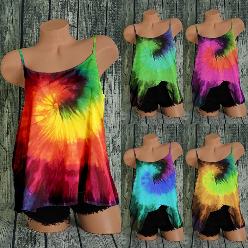 

Женский галстук Краситель Печать Танк Топы Повседневный Camisole Рубашка Без рукавов Круглая шея Свободные топы