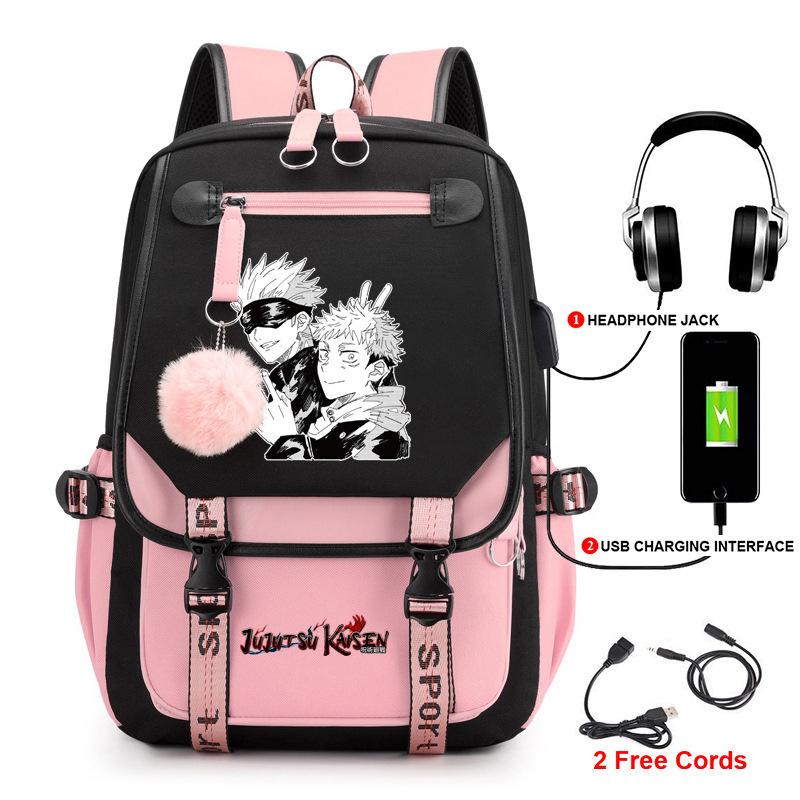 Anime Peripheral Spells Back to War Backpack Student School Bag Men's and Women's Fashion Backpack Travel Bag USB Computer Bag