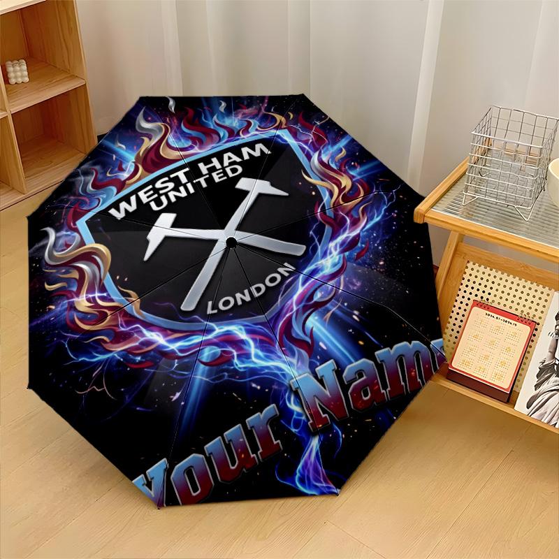 West Ham United FC Automatic 3‑Fold Umbrella 8‑Rib Windproof Folding Umbrella Sun Rain Protection For Outdoor Travel Daily Use
