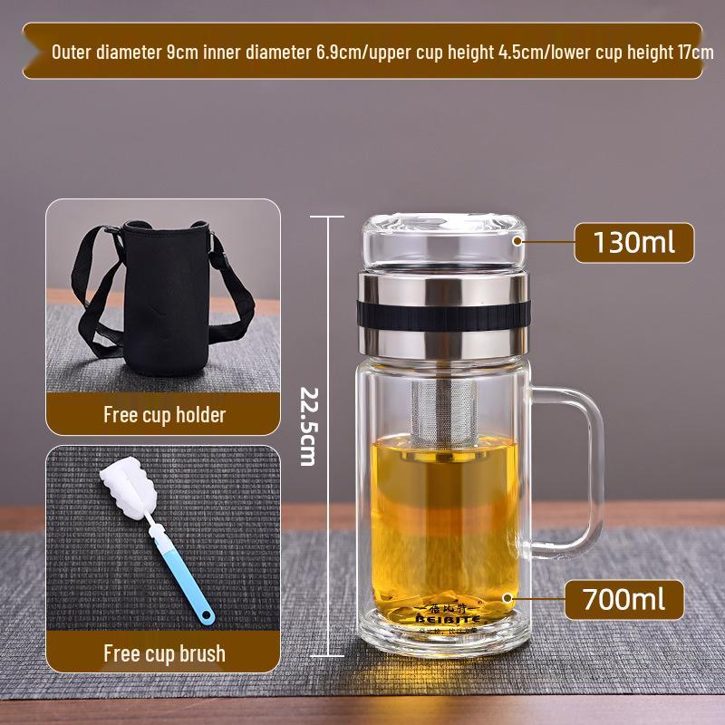 High Temperature Resistant Large Capacity Glass Tea Cup with Infuser, Double-Walled, Heat Insulated, and Portable Borosilicate Glass.