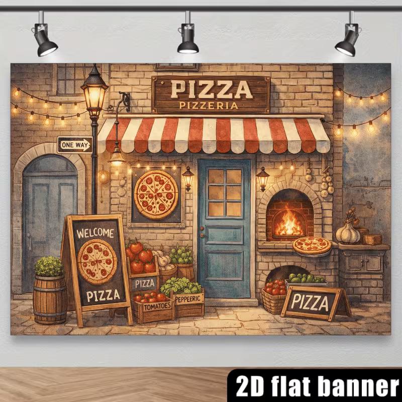 2D Pizzeria Backdrop Vintage Pizza Shop Photography Background