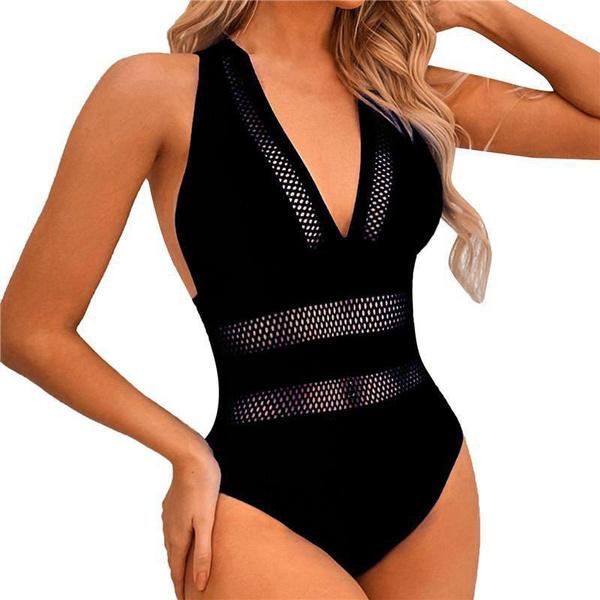 

Купальники з сіткою в стилі печворк. Жіночі цільні купальники. Жіночі бікіні з пуш-апом. M чорний