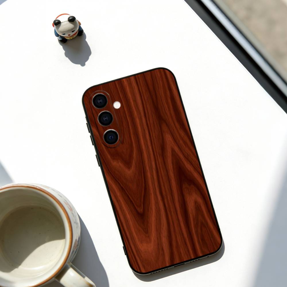 Natural Wood Phone Case Black Silicone Soft For Samsung Galaxy A73,A72,A71,A70,A53,A52,A51