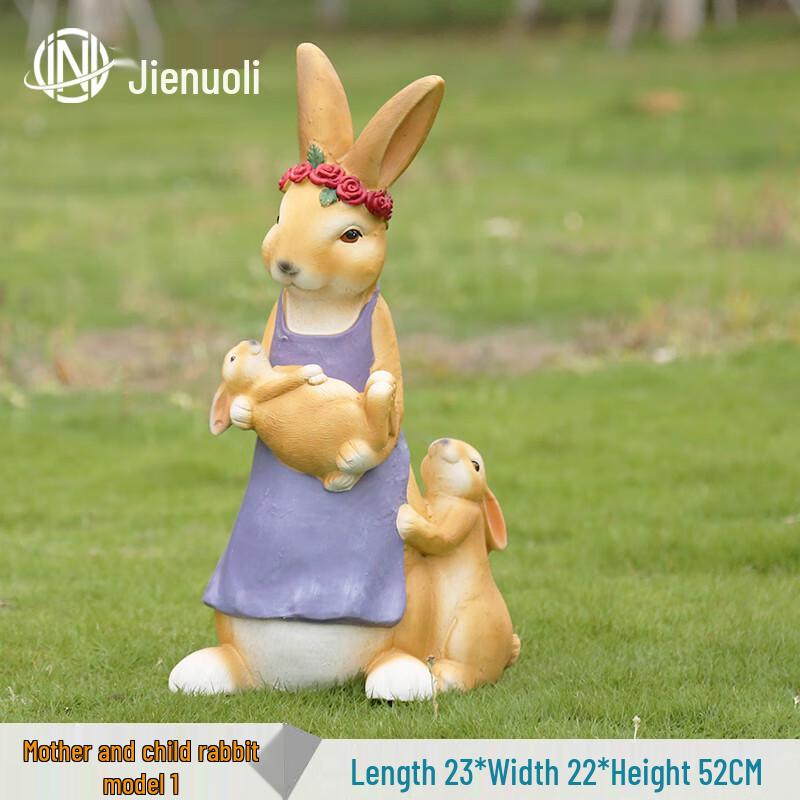 JNL Outdoor Resin Mother and Child Rabbit Sculpture