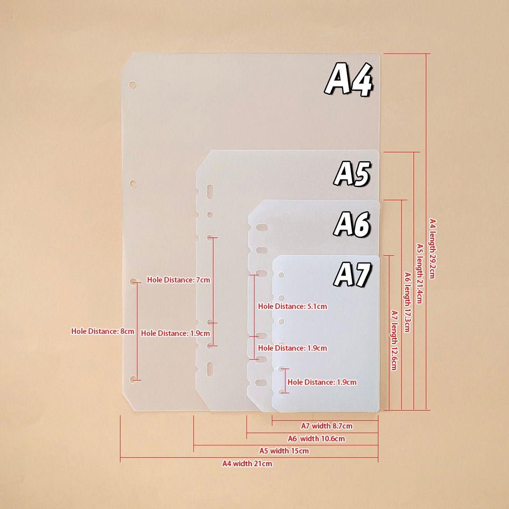 10Pcs A4 A5 A6 A7 Inner Paper Separator Matte Binder Organizer Baffle  For Binder Planner