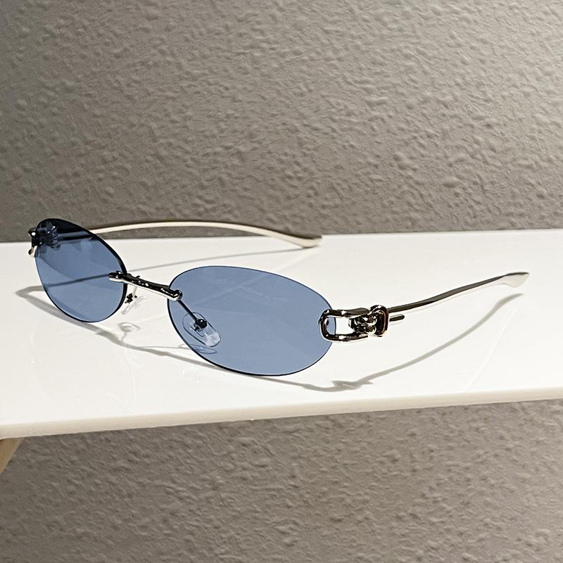 New elliptical frameless metal temple YK knot women's sunglasses personalized street shot Internet celebrity sunglasses