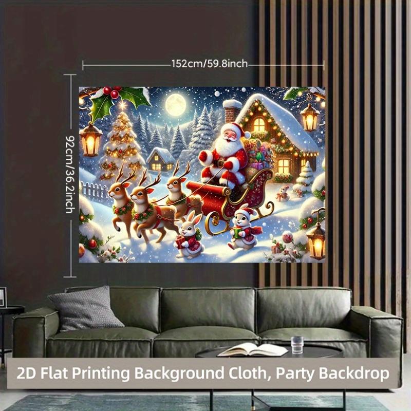 1 piece of 2D background fabric background fabric for "Santa Claus' Happy Reindeer Sleigh Journey" made of polyester