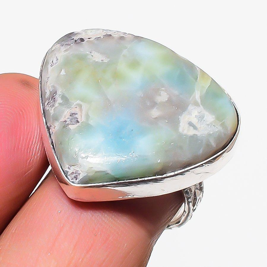 Natural Larimar Gemstone Handmade 925 Sterling Silver Jewelry Ring Size 7 Y5R48