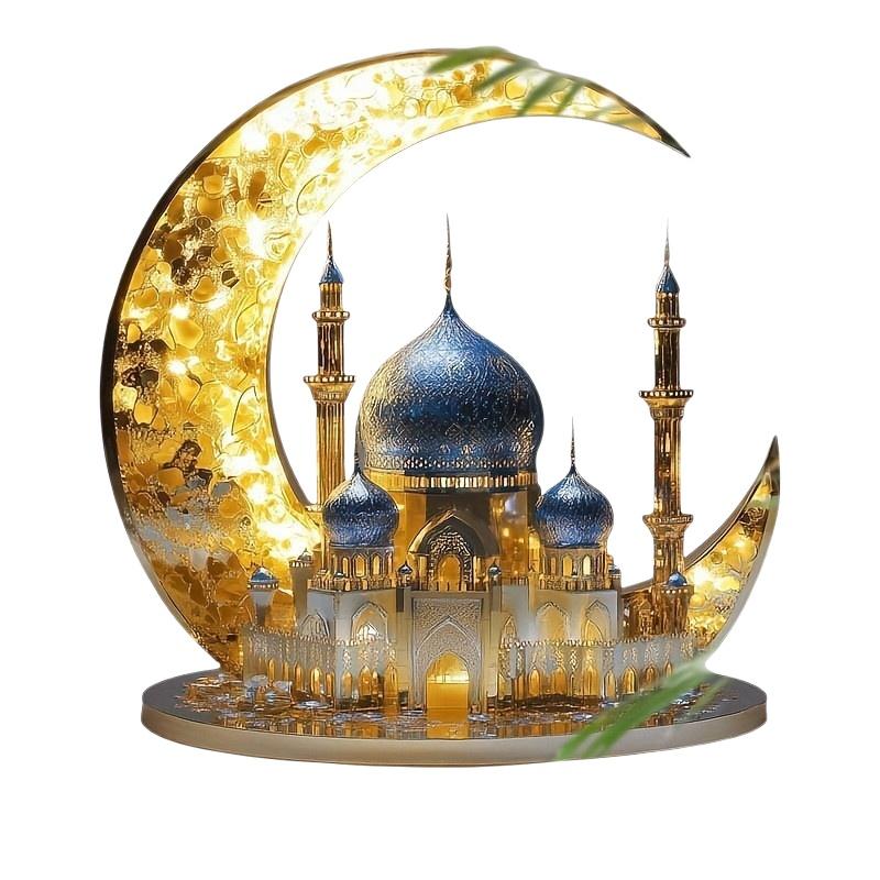 2D Acrylic Crescent Castle Ornament Ramadan Festival Decoration Eid Al-Fitr Mubarak Islamic Table Sign Home Party Events Decor