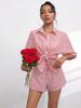 European-American 2026 Summer Fashion Striped Lapel Short-Sleeve Top & Short-Pants Casual Women's Two-Piece Set