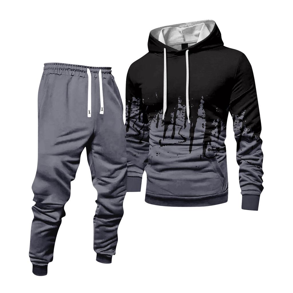 Herren Colorblock Kapuzensweatshirt und Sweatpants Lässiger Sportanzug