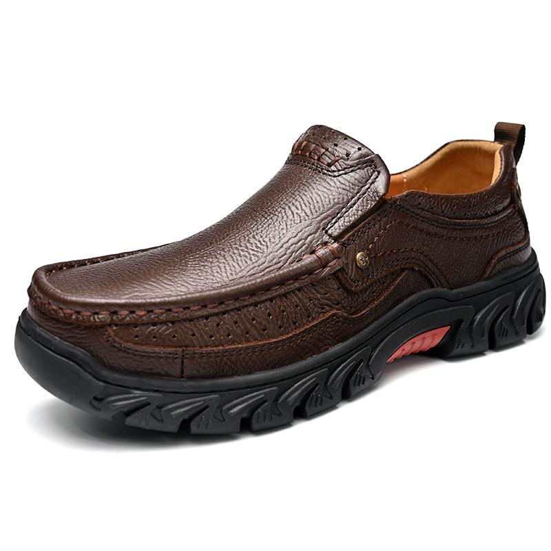 Genuine Leather Mens Loafers Non Slip Walking Flats Breathable Outdoor Slip on Casual Shoes New Man Work Office Driving Sneakers