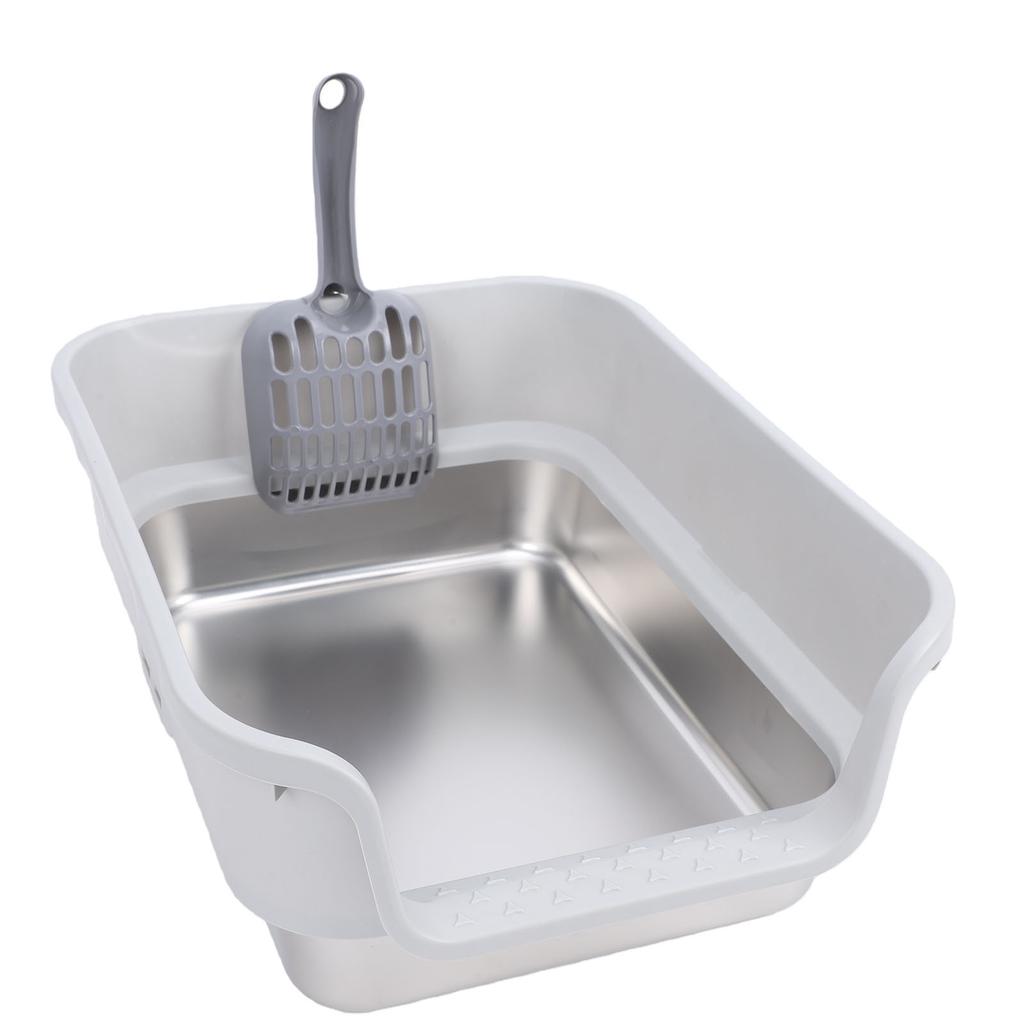 Cat Litter Box Large Size Open Top High Sided Easy Cleaning Stainless Steel Cat Litter Box for Home Light Gray