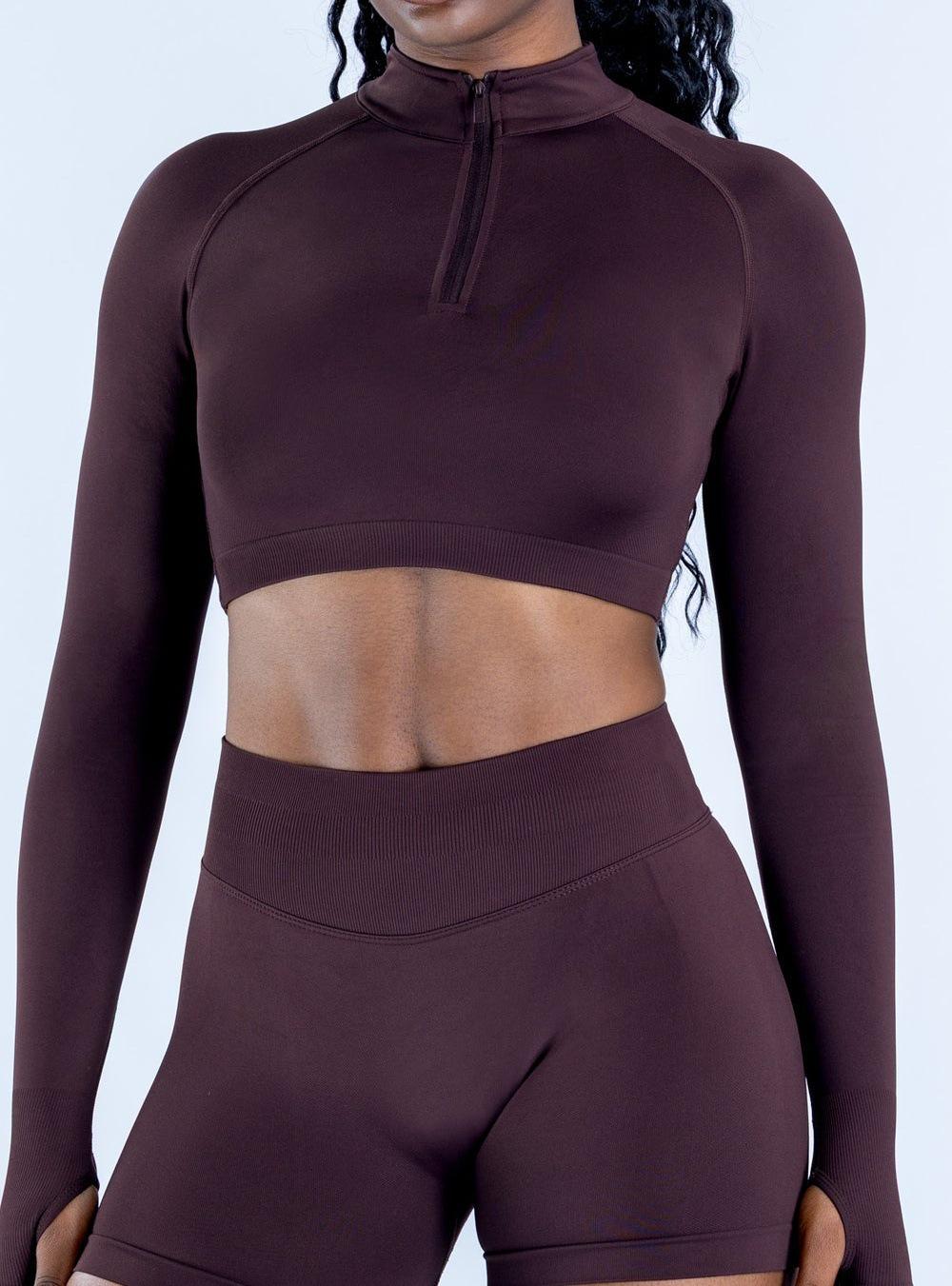 Nylon Seamless Yoga Jacket with Thumbholes - Tight-Fit, Half-Zip, Long Sleeve Fitness Wear Large