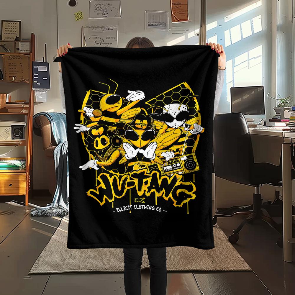 1PC Wu-Tang Clan Print Flannel Blanket, High quality All Seasons, Home Decor, Warmth and Comfort, Perfect for Christmas Gifts