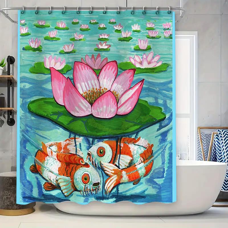 

Японская рыба Кои Шторка для душа Водонепроницаемая Декоративный набор для ванной комнаты Японское искусство Морская тематика Фон Художественный декор для дома 90x180cm