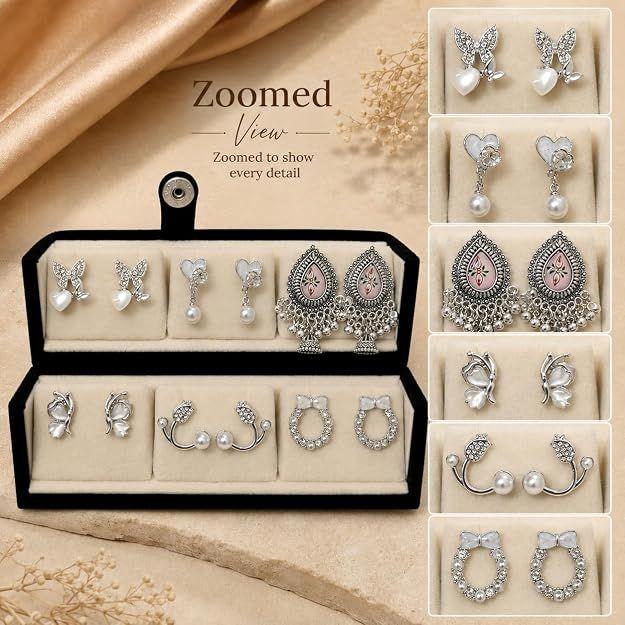 Earring Set | 12 Pairs Set Anti Tarnish Earrings for Women & Girls with Stylish Organizer Box |