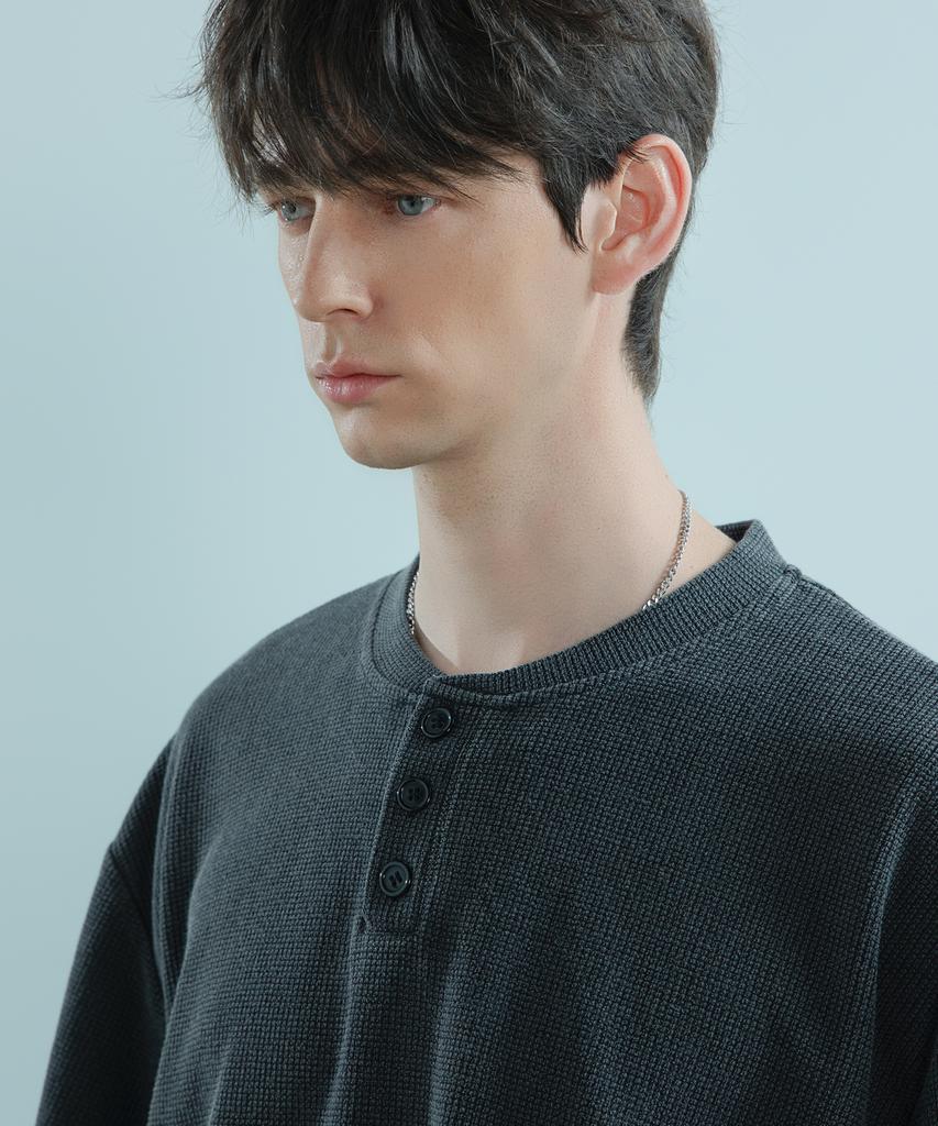 LOGSTORE Waffle Henley Neck Washed T-Shirt