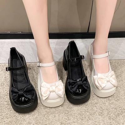 Summer Sexy Fashion Elegant Shallow Mouth Round Toe Square Heel Thick Sole Casual Bow Solid Color Women's Boots Mary Jane Shoes