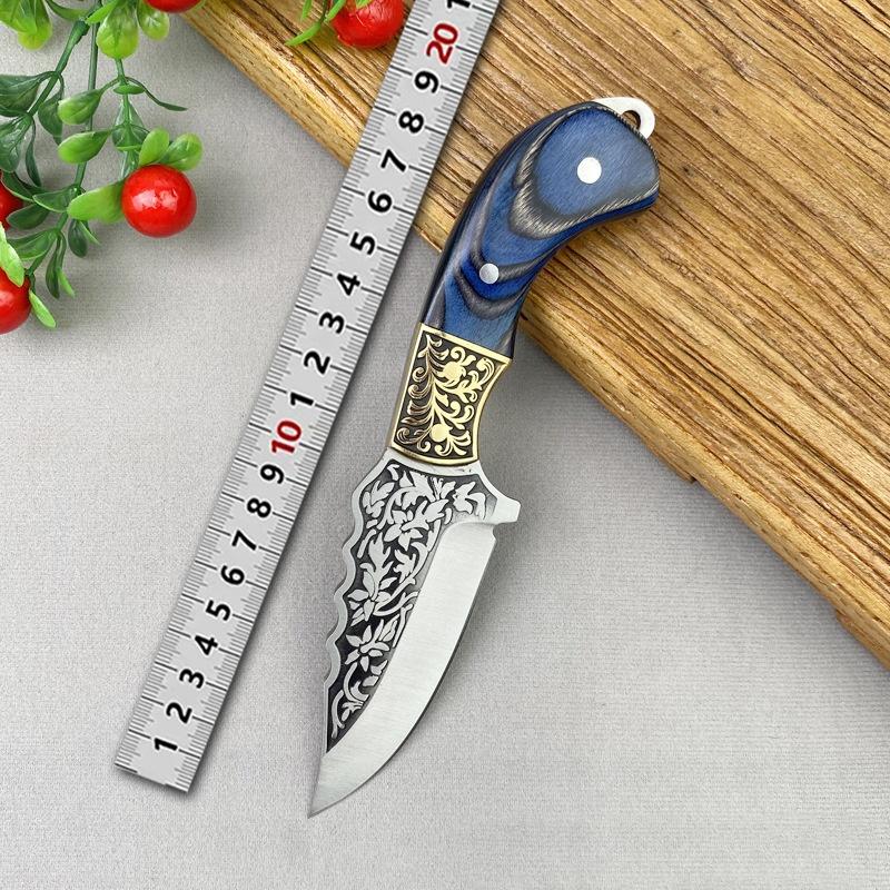 Kitchen Knife Thick Carved Pattern Handmade Knife Outdoor Barbecue Meat Eating Knife Stainless Steel Fruit Knife