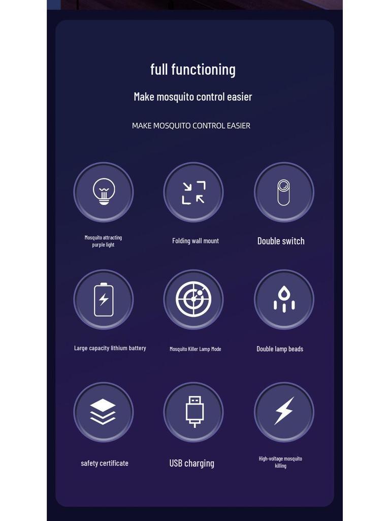 3-in-1 Folding Electric Mosquito Swatter & Lamp: Rechargeable, Multifunctional, Automatic Luring, Hangable Mosquito Killer.