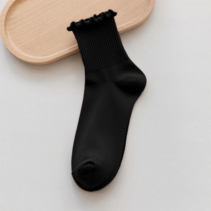 

Женские носки из чистого хлопка с кружевом до середины икры - Меланжевый цвет, Дышащие и Антибактериальные One Size чёрный