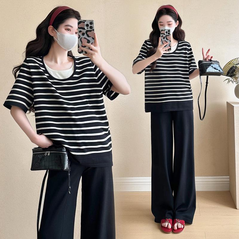 2026 Summer Ice Silk Knit Maternity Sportswear: Casual Loose Plus Size Two-Piece Set