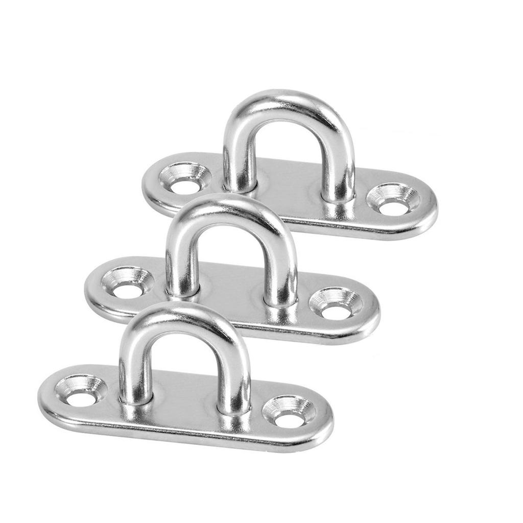4Pcs 5mm Ceiling Hook Hardware Stainless Steel Eye Plate Oblong Pad Eye Plate Metal Staple Ring Hook Hardware for Home FU