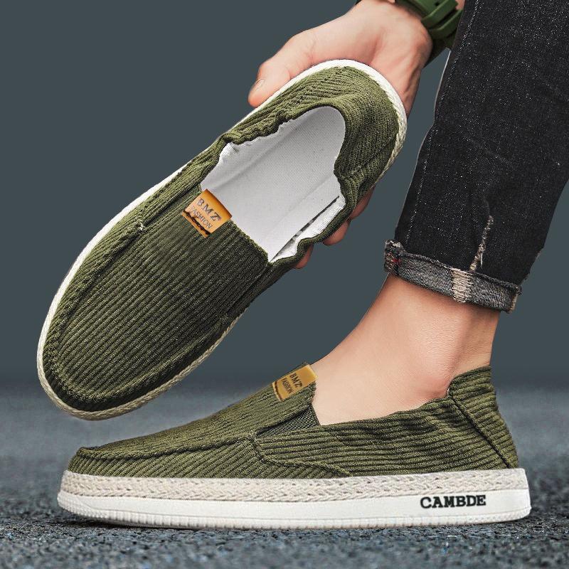 Summer new casual men's shoes corduroy lazy one-pedal fashionable flat-bottomed comfortable lightweight walking trendy shoes