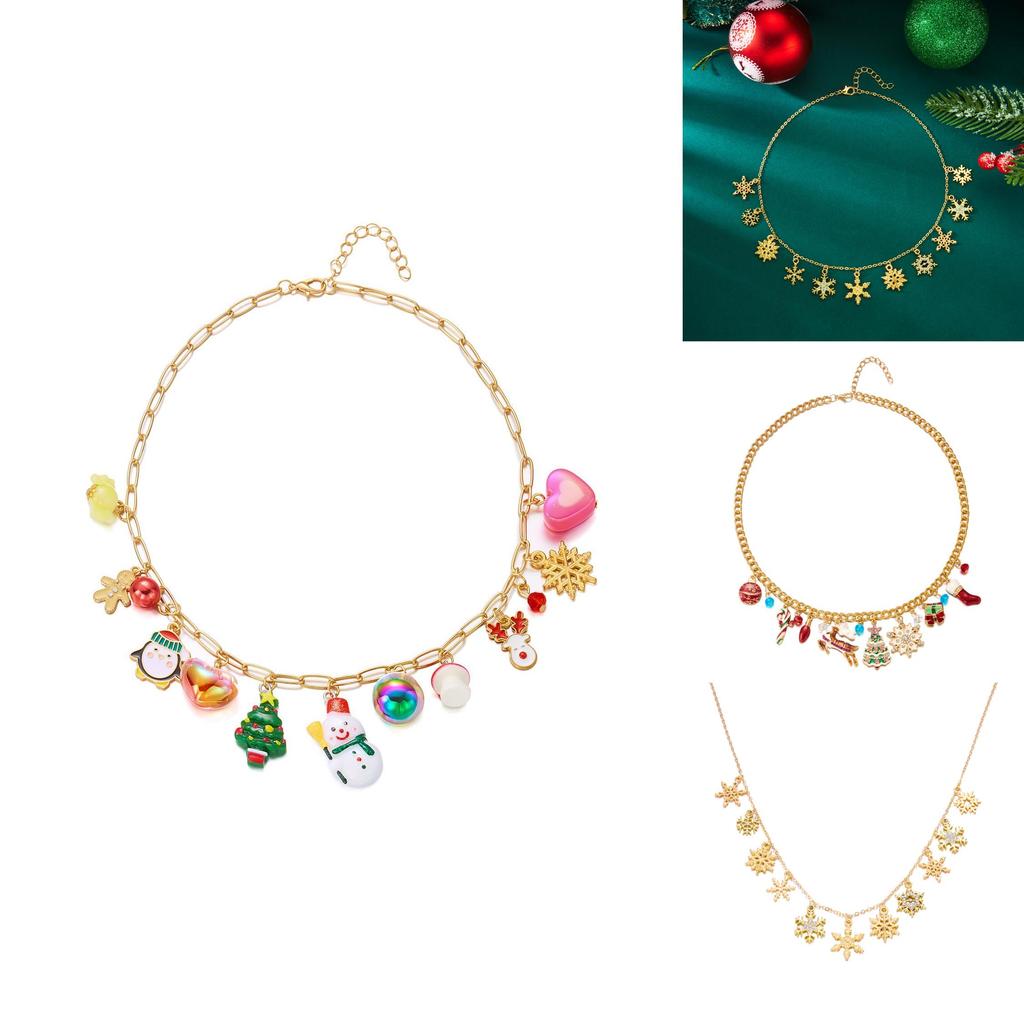 Ensemble de Bijoux Flocon de Neige de Noël Renne Bonhomme de Neige avec Pendentif en Alliage de Zinc pour Tenue de Fête