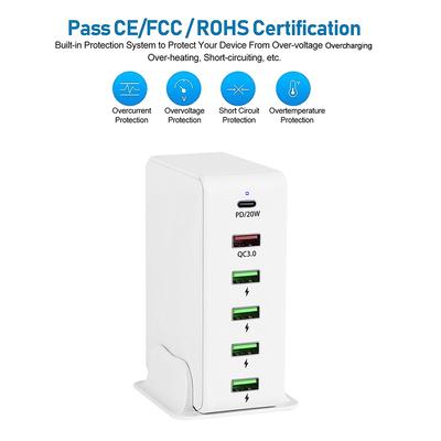 65W 6 θύρες USB C Charging Station Multiports Hub Portable PD3.0 & QC3.0 Fast USB C Wall Charging