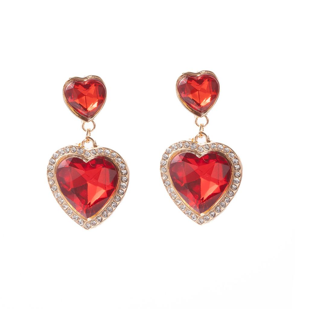 Europe and the United States Hot-selling Fashion Versatile Love Earrings Light Luxury High Sense Full Diamond Heart-shaped Gemstone Sweet Women
