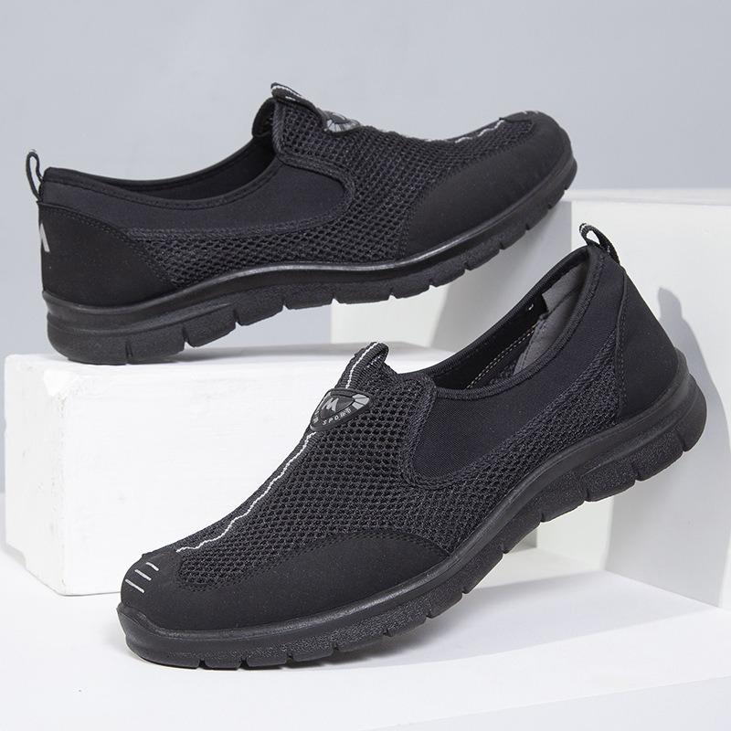 Cloth Shoes Summer Mesh Men's Shoes Medium and Old Breathable One Pedal Black Light Non-slip Lazy Shoes Breathable Mesh