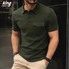 Men's Army Green Utility Pocket Polo Shirt - 3-Button Placket Short Sleeve Casual Tactical Style & Daily Tops In Solid Color Options