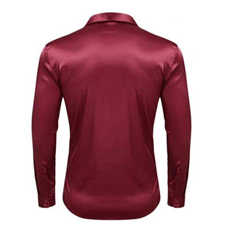 Men's Autumn Fashion Shiny Solid Color Casual Versatile Party Shirt