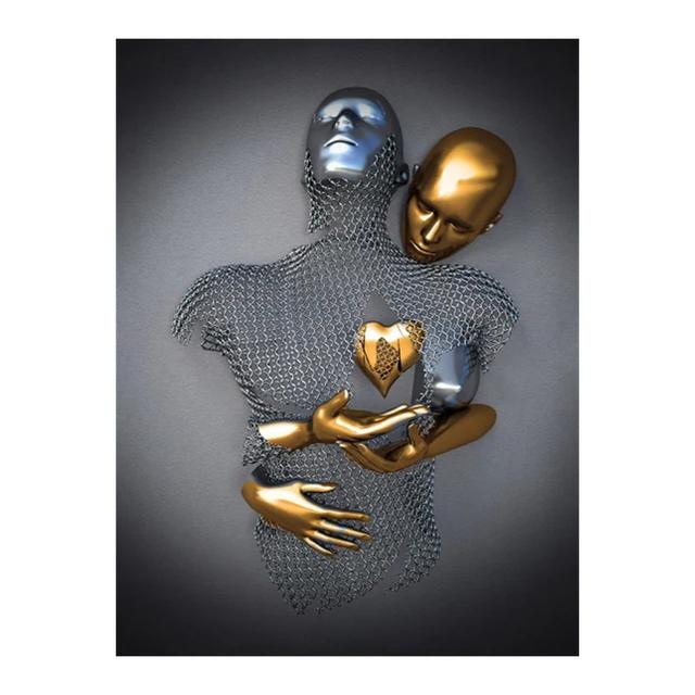 Metal Figure Statue Posters Print Modern Lovers Sculpture Canvas Painting Wall Art Wall Pictures for Room Home Decoration No Frame