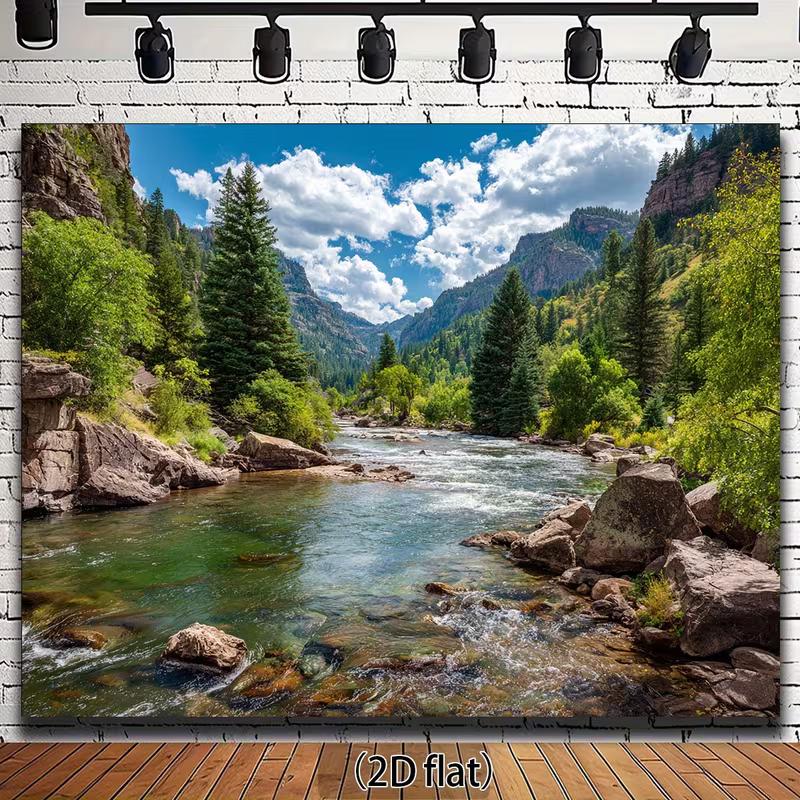 2D Summer Mountain Valley River Tapestry Decor 47.2x31.5inch/120*80cm