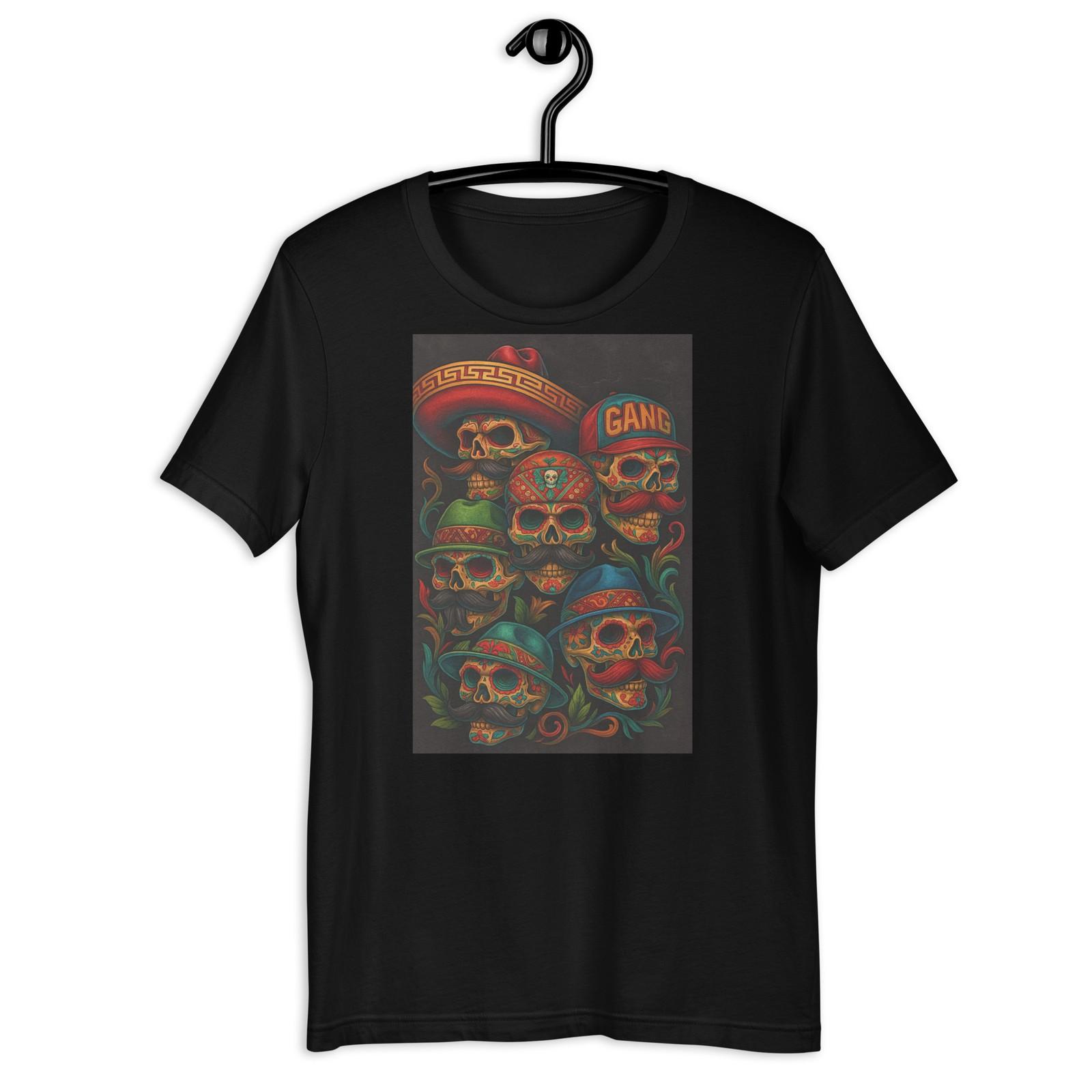 Mexican Sugar Skull Gang Sombrero Day of Dead T-Shirt Graphic Design S