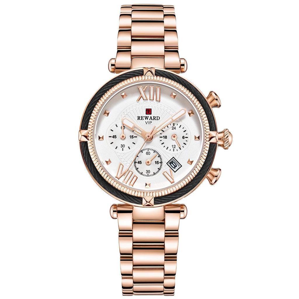 RORIOS Luminous Date Display Stainless Steel Band Analog Quartz Day Watch for White B Women's Watch, Women's Watch, Watch, Watch, Watch, Popular,