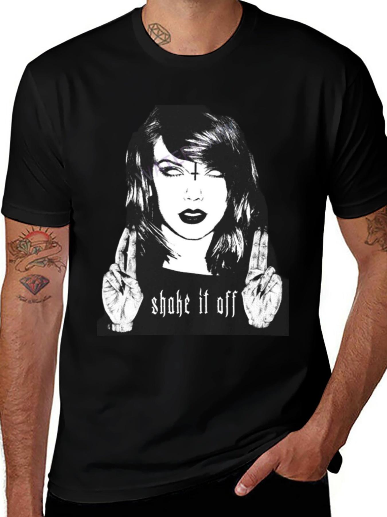 

Graphic Tshirt Shake It Off Bold Print Solid Black Comfortable Fit Unisex Short Sleeve Pure Cotton Couple graphic t shirts S