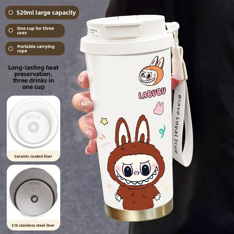 Cute Thermos Cup Large Capacity High Value 316 Stainless Steel Water Cup Portable Rope Coffee Cup