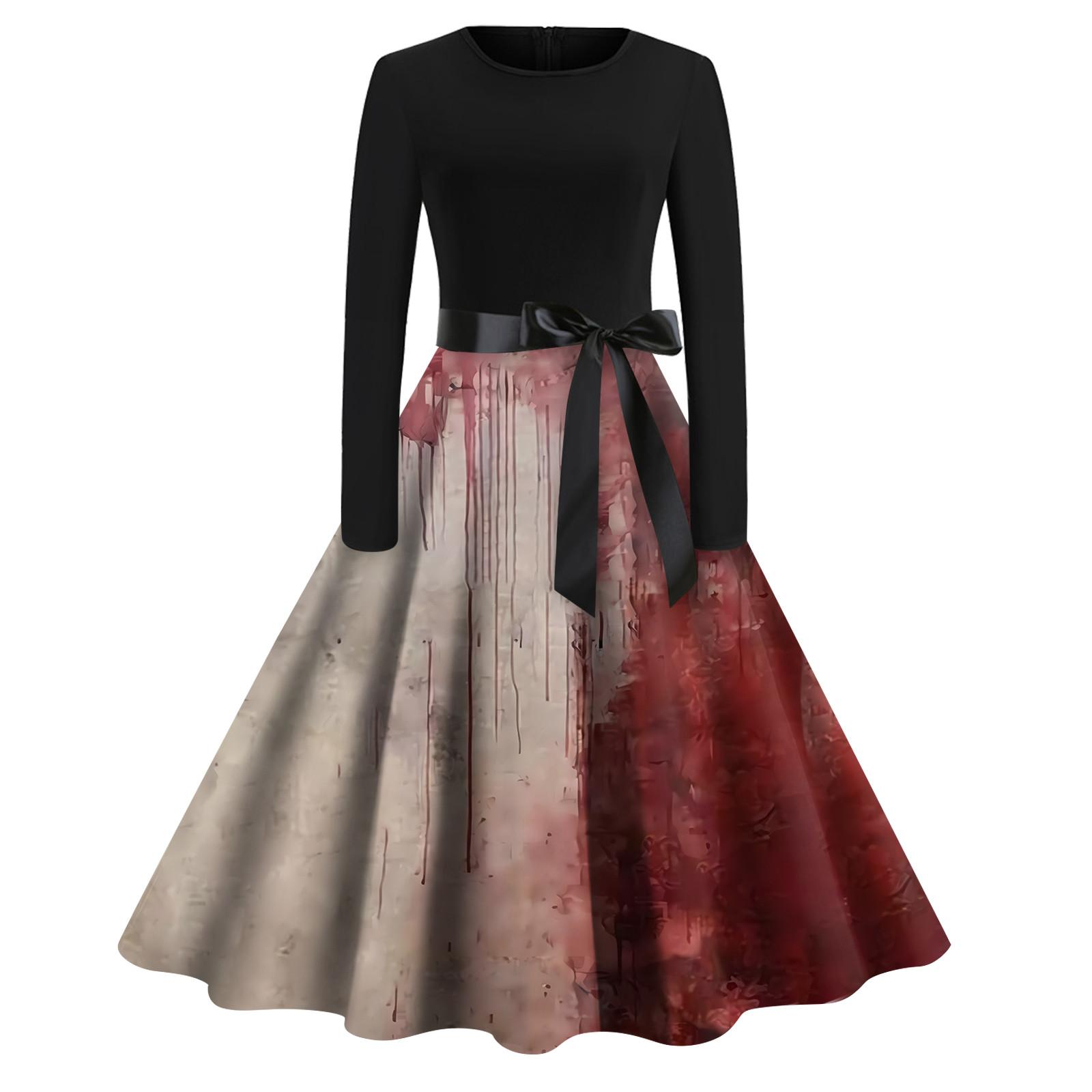 

Женское винтажное платье для выпускного вечера с длинным рукавом и принтом на Хэллоуин для всей семьи XL серый