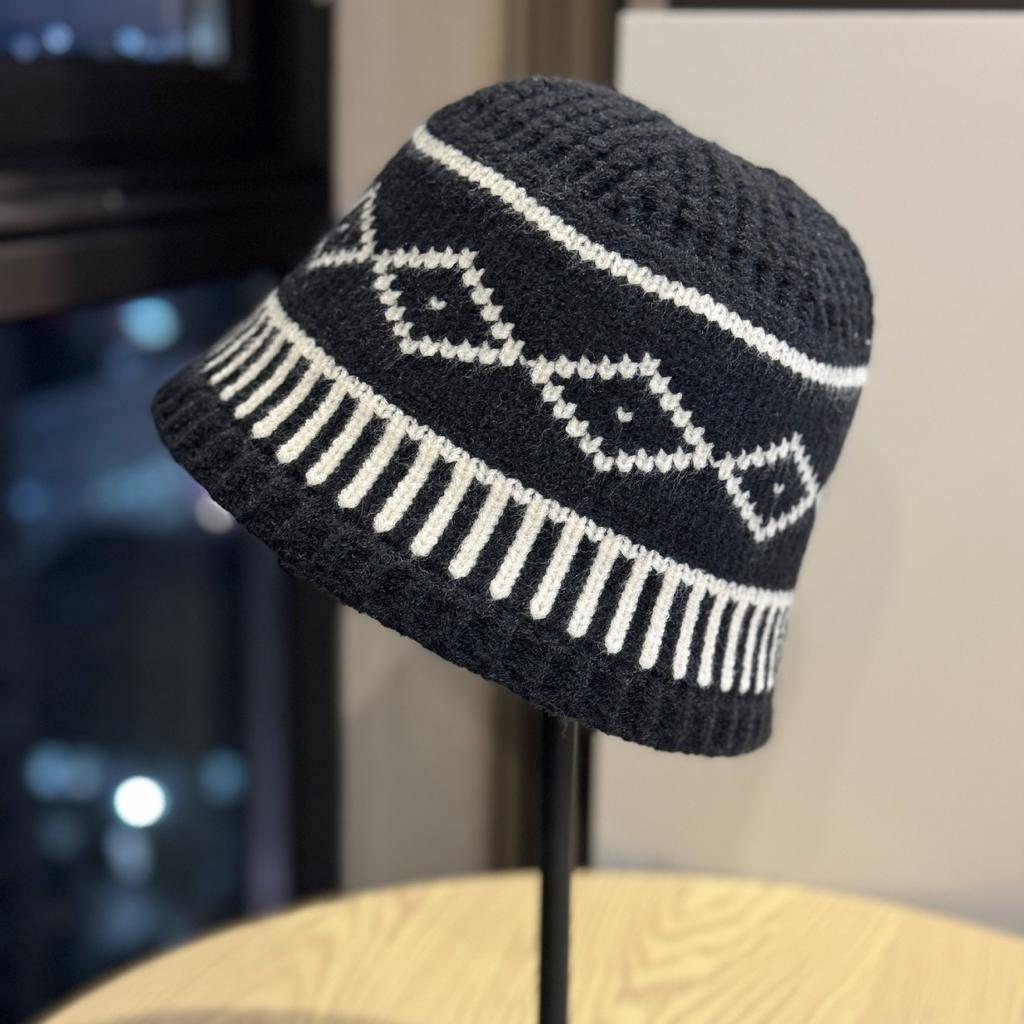 Autumn and Winter Rhombus Pattern Woolen Hat for Female Couple Casual Versatile Warm Ear Protection Cold Hat Knitted Hat
