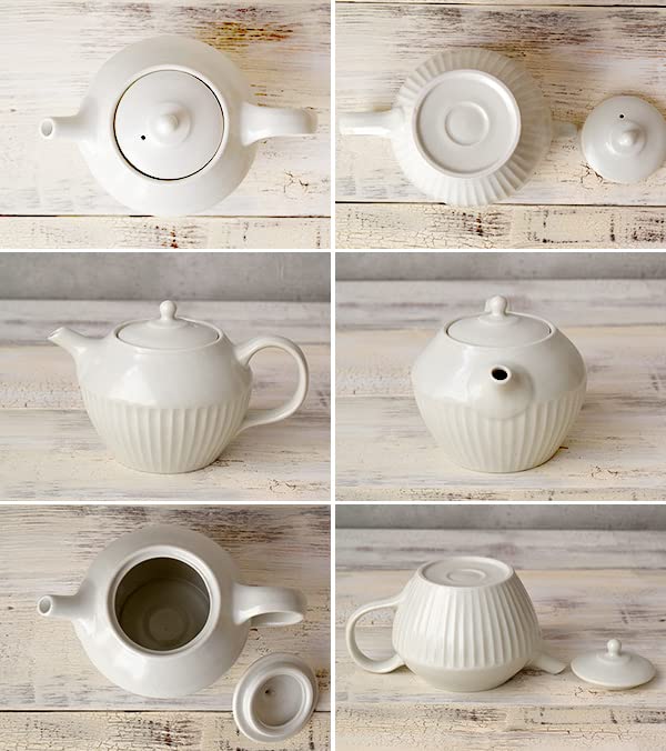 Tableware East Pot, Shinogi Stripe, 400cc, White, Ic-029-01