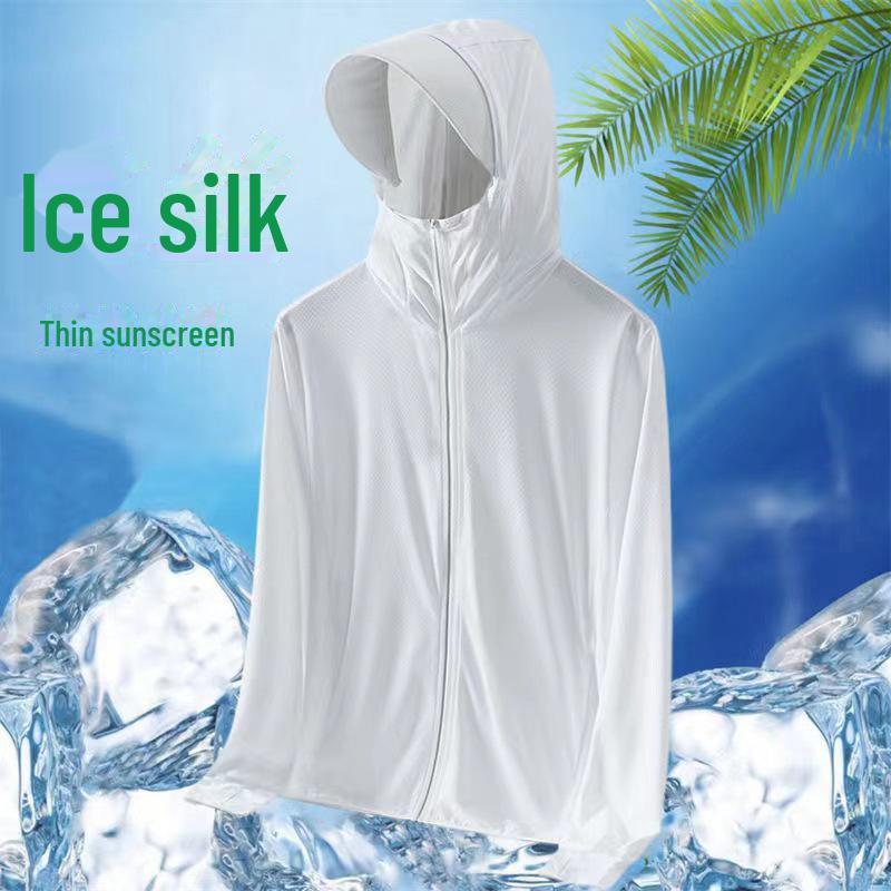 Pánská letní mikina s kapucí z ledového hedvábí s ochranou proti slunci - Prodyšná outdoorová rybářská bunda