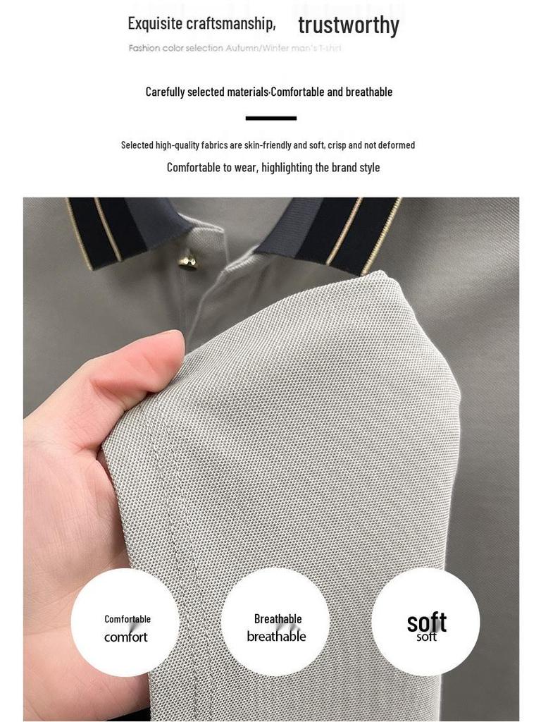 Men's Summer Solid Color Ice Feel Polo Shirt - Short Sleeve Lapel T-Shirt for Business Casual Wear