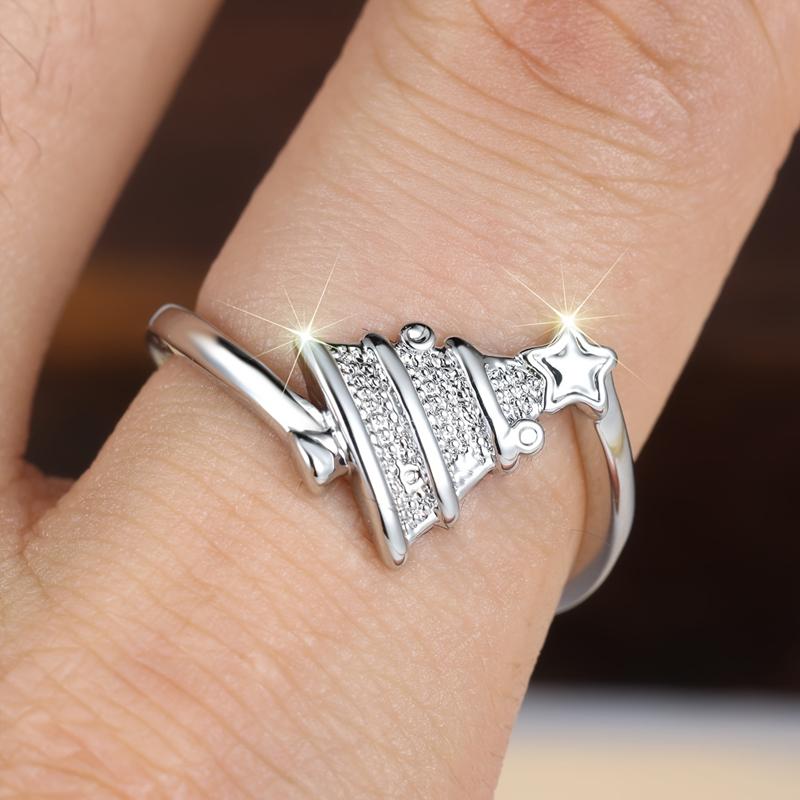 New Year Silver Color Christmas Tree Rings for Women Personality Fashion Festival Jewelry Gift