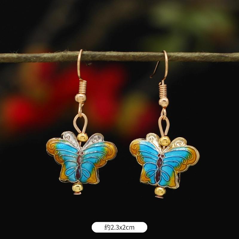 Chinese retro cloisonne enamel earrings female classical temperament simple flower earrings niche design earrings
