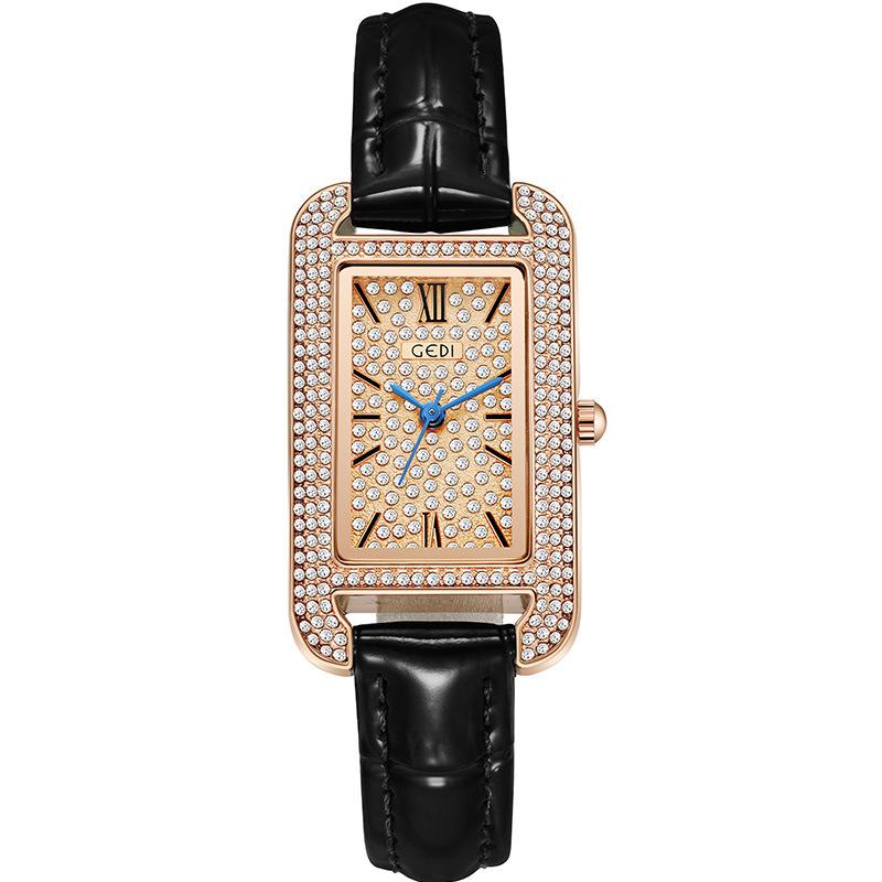 Women'S Fashion Small Square Disc Full Of Diamonds Niche Belt Gypsy Quartz Waterproof Watch