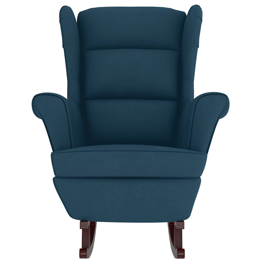 Rocking Chair Armchair Blue Velvet and Solid Wood